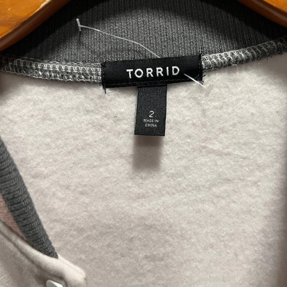 Torrid Ivory & Multi Stripe Trim Fleece Crop Bomber Jacket - Picture 5 of 5